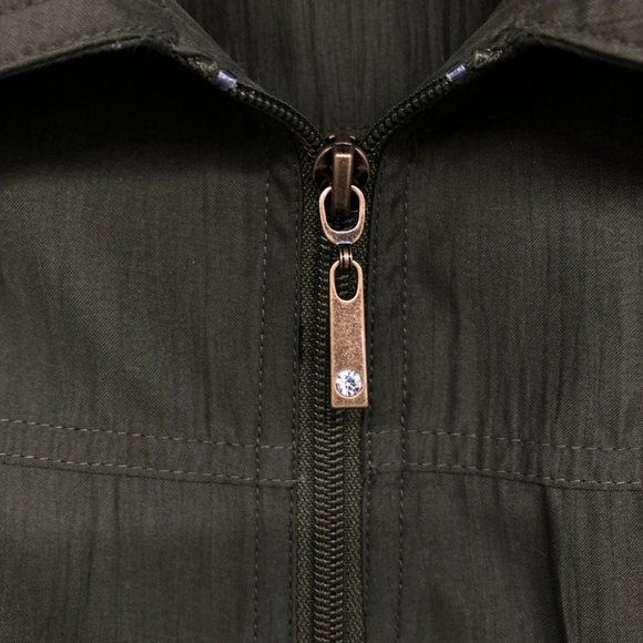 Alia Moss Green Full Zip Up Shirt or Lightweight Jacket size 10 - Picture 7 of 13